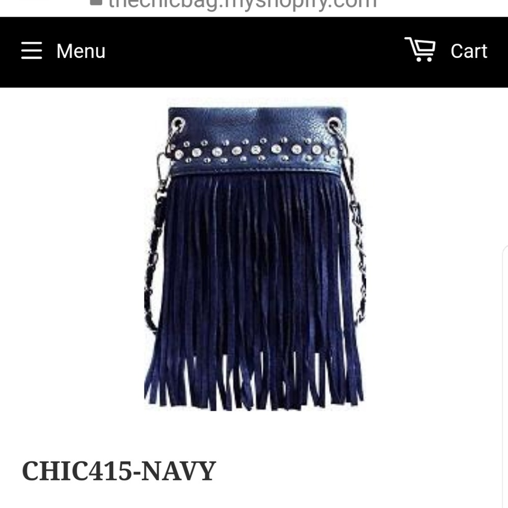 Navy w Silver Studs Fringe Crossbody Bag / Purse
